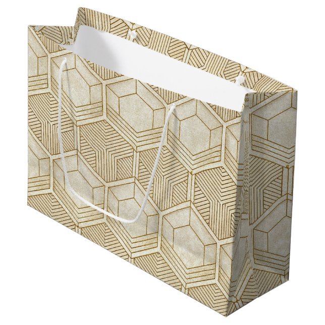 Modern Organic Hexagon Pattern | Cream and Beige Large Gift Bag (Front Angled)
