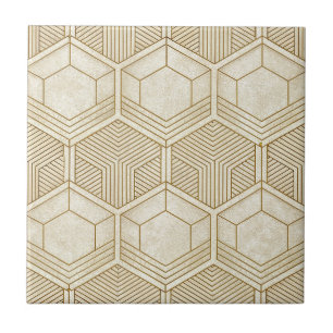 Modern Organic Hexagon Pattern Cream and Beige Tile