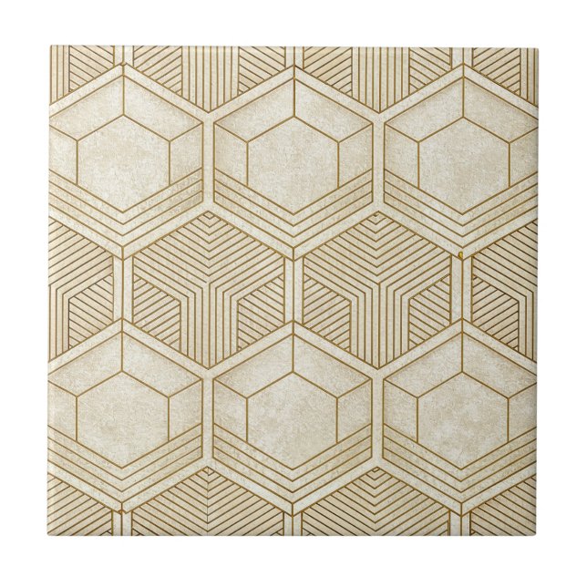 Modern Organic Hexagon Pattern | Cream and Beige Tile (Front)
