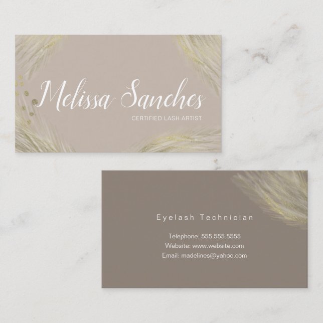 Modern Organic Pampas Hand Drawn Natural Gold Business Card (Front/Back)