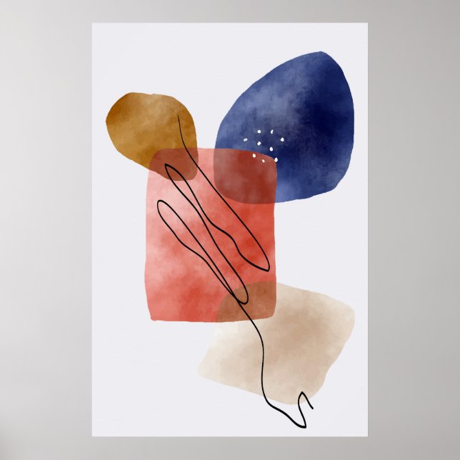 Modern Organic Shapes Watercolors Abstract Art One Poster (Front)