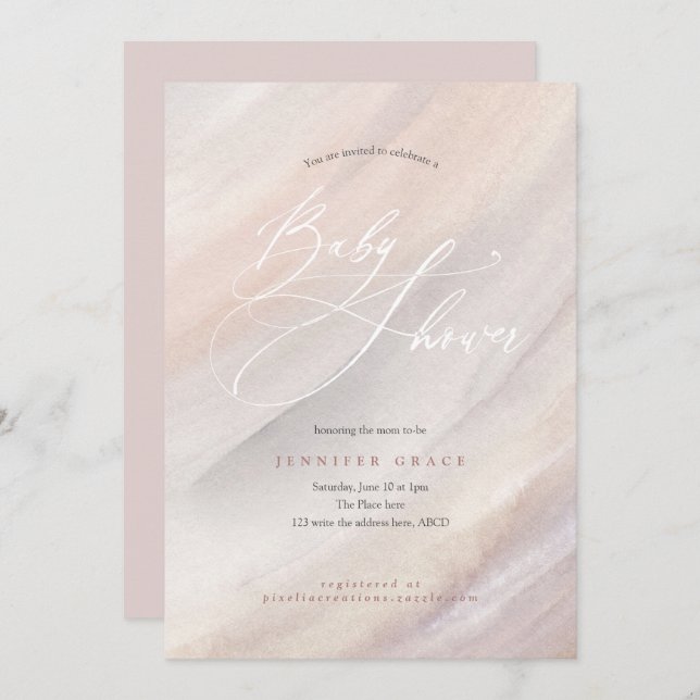 Modern, Organic, Simple, Watercolor, Baby Shower Invitation (Front/Back)