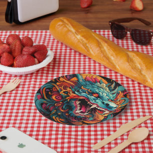 Modern Oriental Dragon Majesty Paper Plate