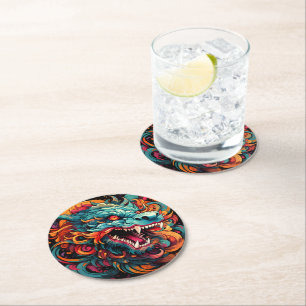Modern Oriental Dragon Majesty Round Paper Coaster