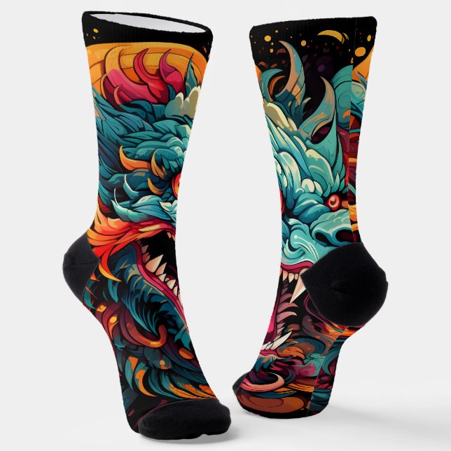 Modern Oriental Dragon Majesty Socks (Angled)