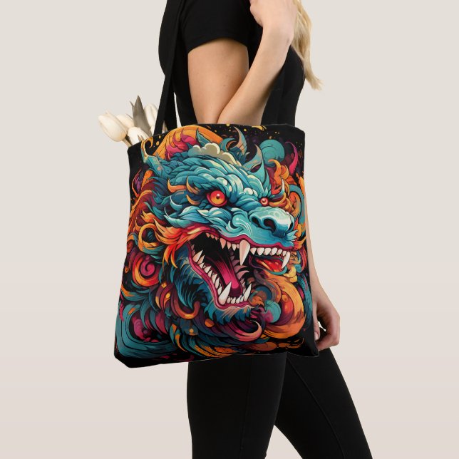 Modern Oriental Dragon Majesty Tote Bag (Close Up)