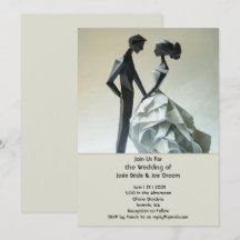 Modern origami bride groom wedding invitation