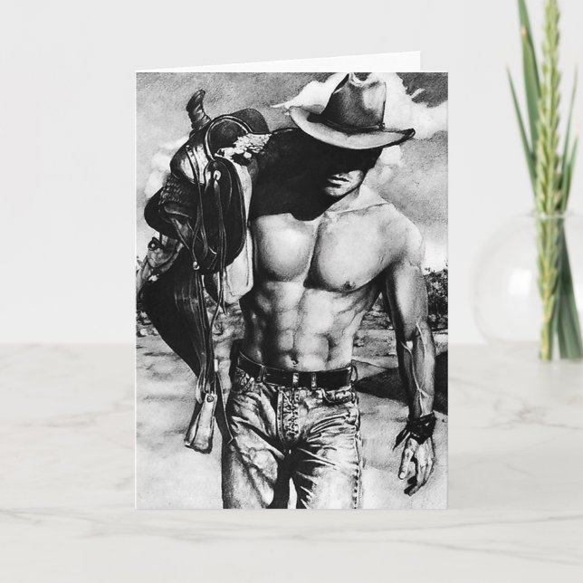 Modern Original Hand-drawn Art Handsome Cowboy  Thank You Card (Front)