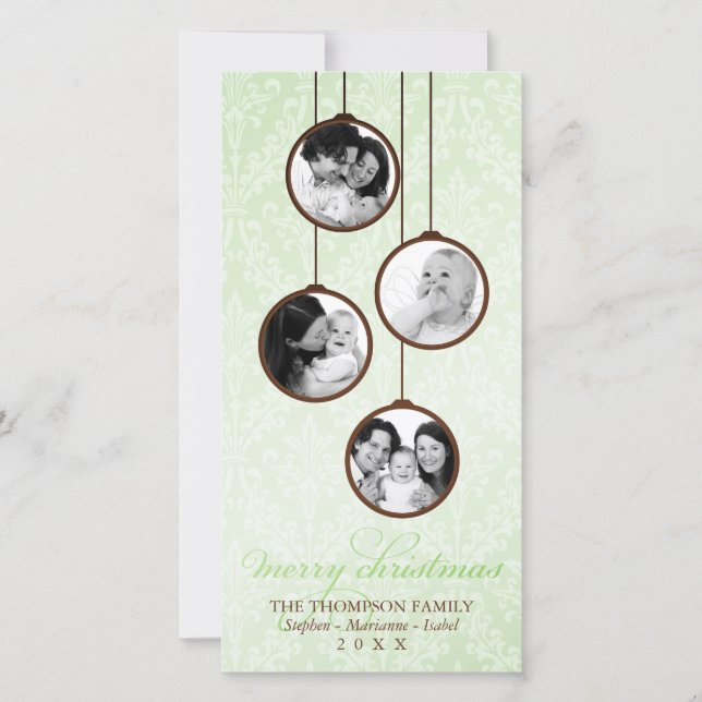 Modern Ornament Green & Brown Merry Christmas Holiday Card (Front)