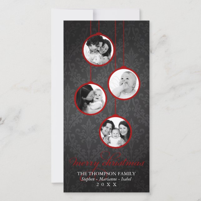 Modern Ornament Red & Black Merry Christmas Holiday Card (Front)