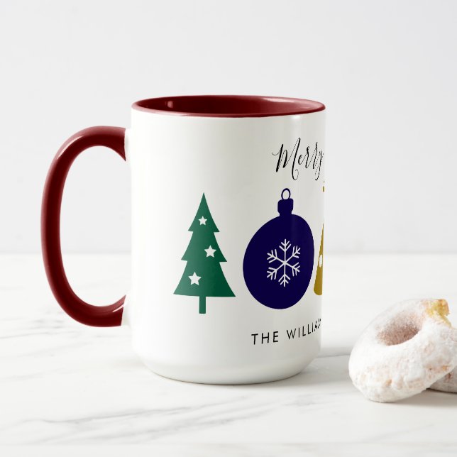 Modern Ornament Snowflake Pine Tree  Christmas Mug (With Donut)