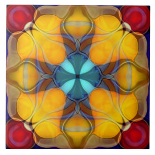 Modern, ornamental, elegant, yellow, teal, red tile