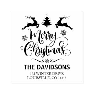 Modern ornamental Merry Christmas Script Monogram Rubber Stamp