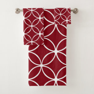 Modern, ornamental petals, burgundy, white bath towel set