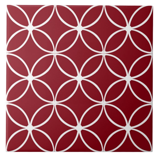 Modern, ornamental petals, burgundy, white tile (Front)