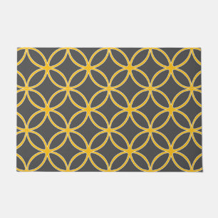 Modern, ornamental petals, mustard yellow, grey doormat