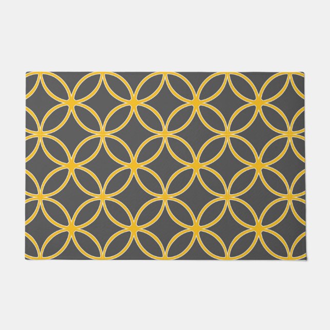 Modern, ornamental petals, mustard yellow, grey doormat (Front)