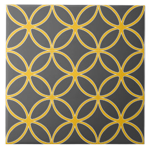 Modern, ornamental petals, mustard yellow, grey tile