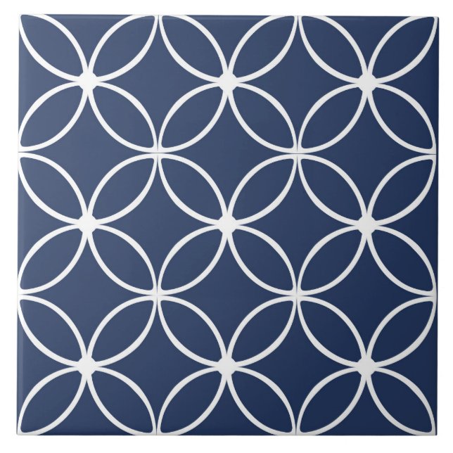 Modern, ornamental petals, navy blue, white tile (Front)