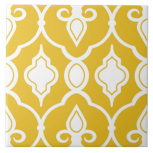 Modern ornaments, mustard yellow, white, pattern tile