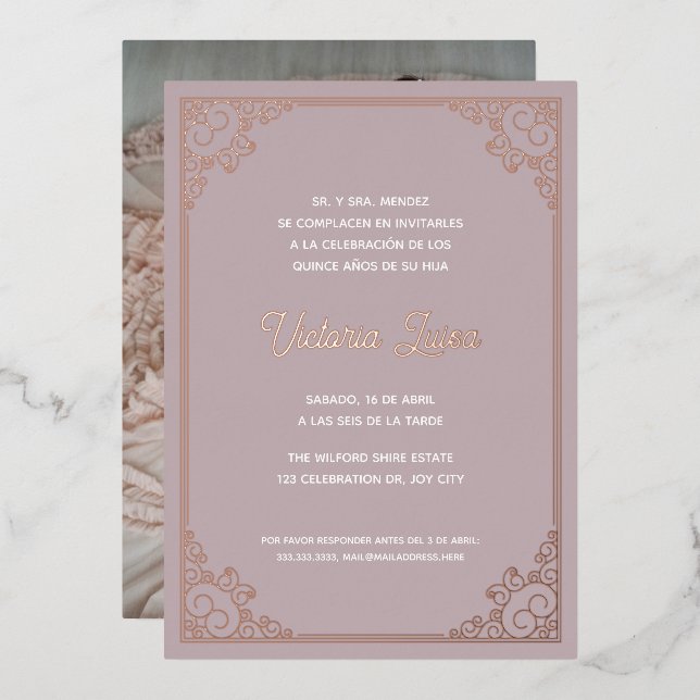 Modern Ornate Frame Blush Pink Quinceañera Photo (Front/Back)