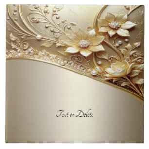 Modern Ornate Gold Floral Ceramic Tile