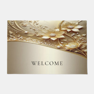 Modern Ornate Gold Floral Doormat
