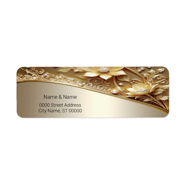 Modern Ornate Gold Floral Return Address Label (Front)
