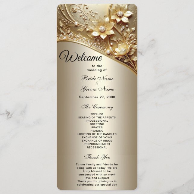 Modern Ornate Gold Floral Wedding Program Programme (Front)