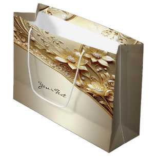Modern Ornate Gold Floral with Pearls Gift Bag