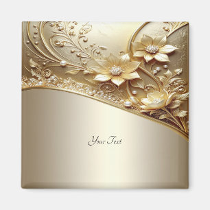 Modern Ornate Gold Floral with Pearls Magnet