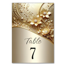 Modern Ornate Gold Floral with Pearls Table Number