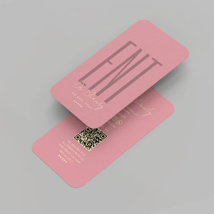 Modern Otolaryngologist ENT Doctor Gold Pink Business Card