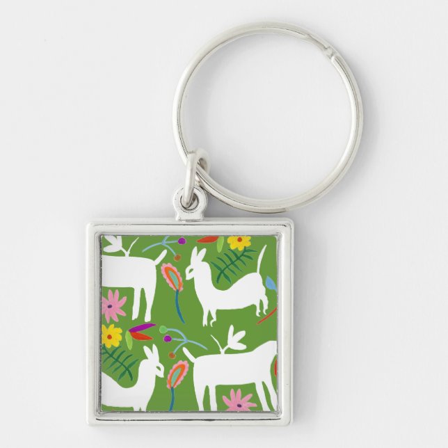 Modern Otomi Design | Llama Donkey Design Key Ring (Front)