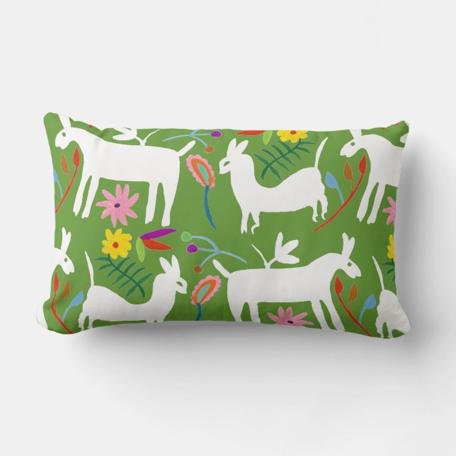 Modern Otomi Design | Llama Donkey Design Lumbar Cushion (Front)