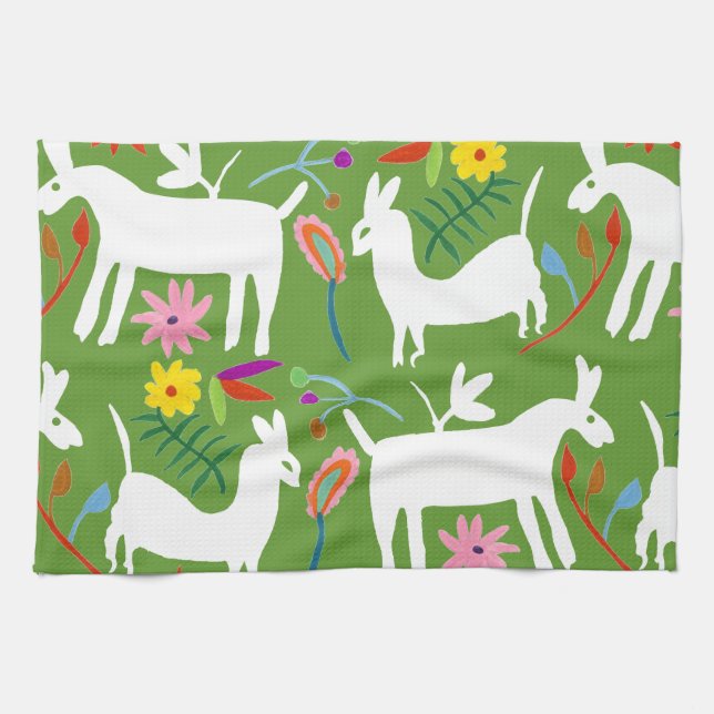 Modern Otomi Design | Llama Donkey Design Tea Towel (Horizontal)