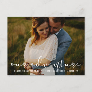 Modern Our Adventure Save the Date Photo WHITE Announcement Postcard