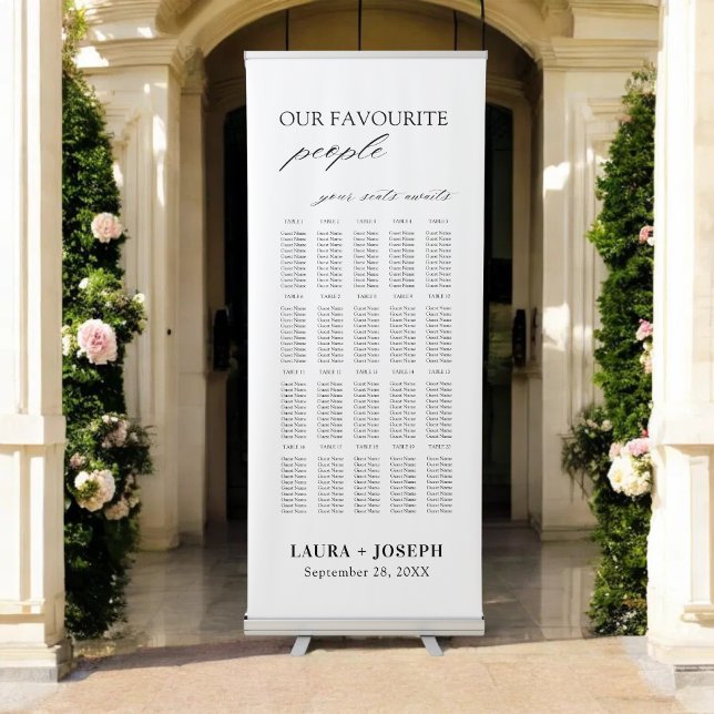 Modern Our Favourite People Wedding Seating Chart Retractable Banner (Modern "Our Favorite People" seating banner guides guests with a warm, stylish touch.)