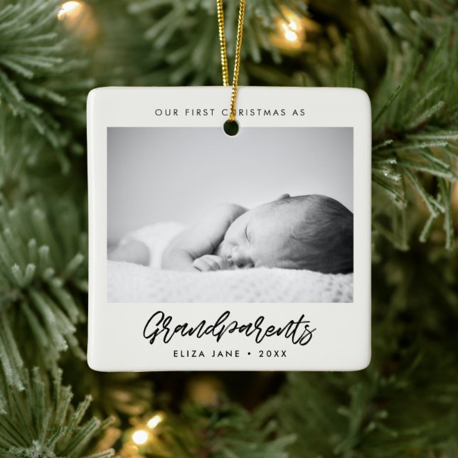 Modern Our First Christmas as grandparents photo Ceramic Ornament (Tree)