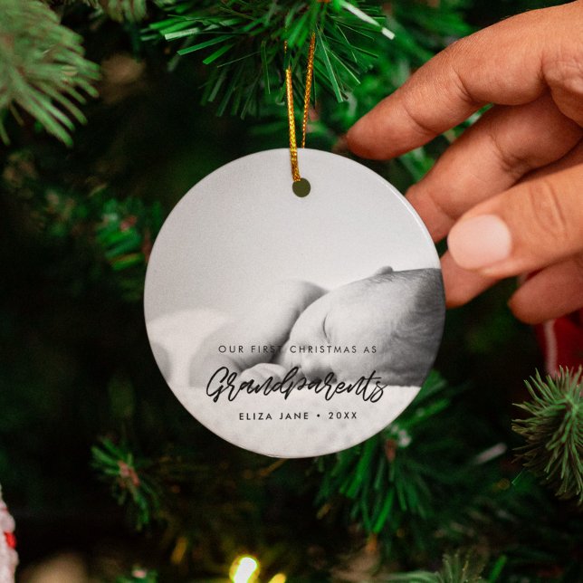 Modern Our First Christmas as grandparents photo Ceramic Tree Decoration (Creator Uploaded)