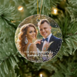 Modern Our First Christmas As Mr & Mrs Floral Ceramic Tree Decoration<br><div class="desc">Modern Our First Christmas As Mr & Mrs Floral Ceramic Ornament</div>
