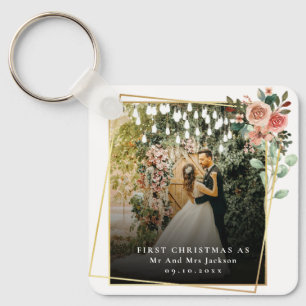 Modern Our First Christmas As Mr & Mrs Floral Key Ring