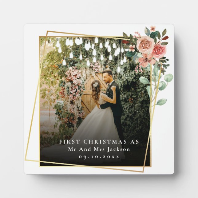 Modern Our First Christmas As Mr & Mrs Floral  Plaque (Front)