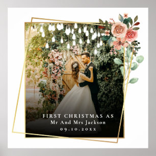 Modern Our First Christmas As Mr & Mrs Floral Poster