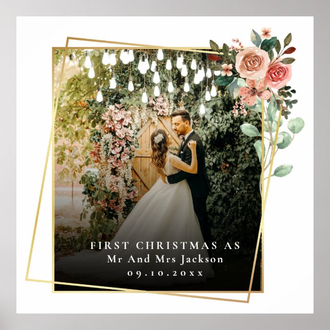 Modern Our First Christmas As Mr & Mrs Floral  Poster (Front)