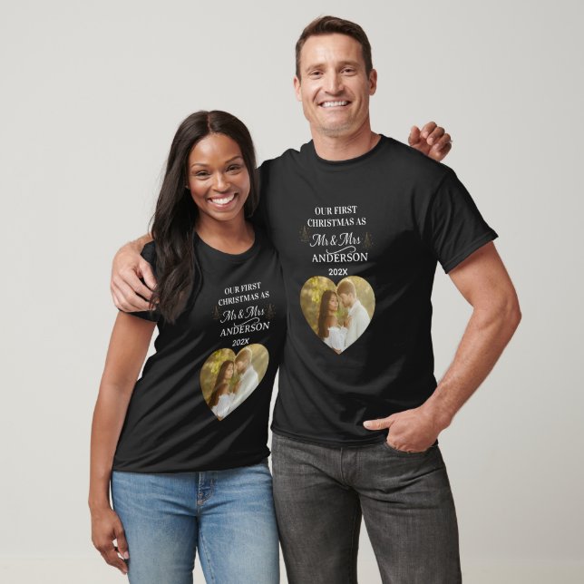 Modern Our First Christmas as Mr & Mrs Heart Photo T-Shirt (Unisex)
