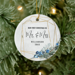 Modern Our First Christmas As Mr & Mrs Photo Ceramic Tree Decoration