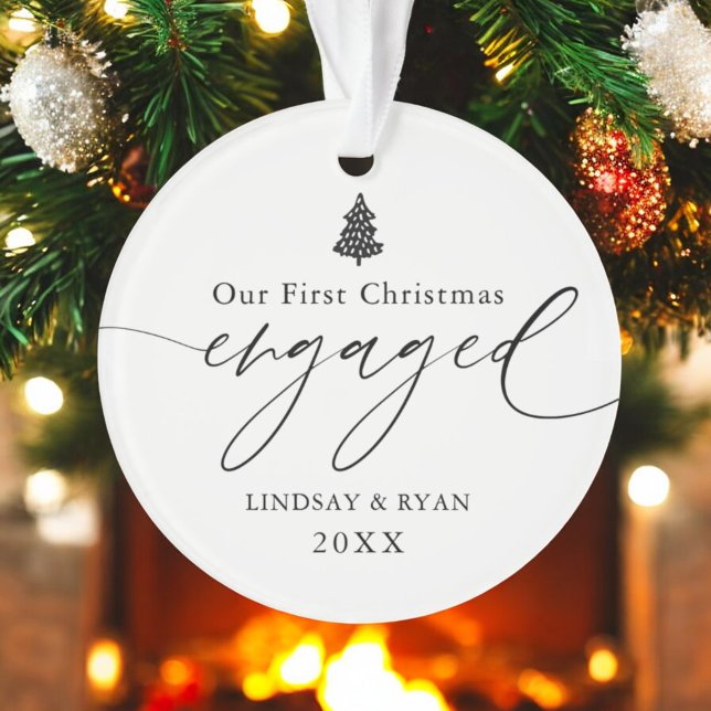 Modern Our First Christmas Engaged Photo Ornament (Creator Uploaded)