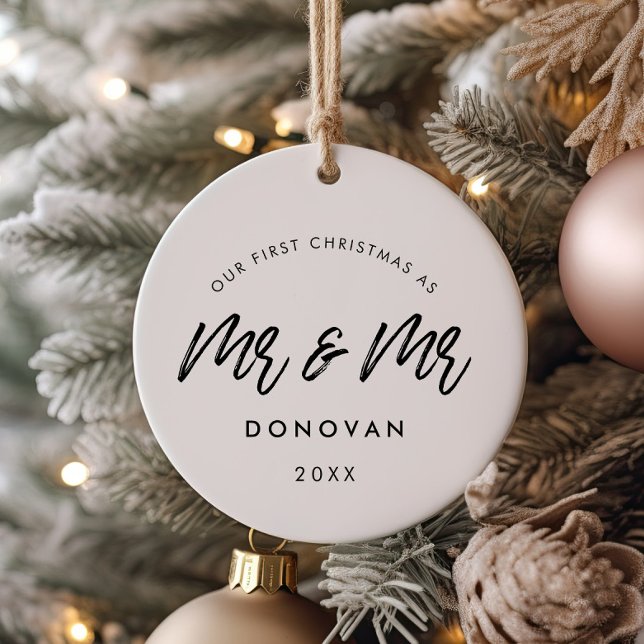 Modern Our First Christmas gay couple photo Ceramic Tree Decoration (Creator Uploaded)