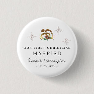 Modern Our First Christmas Married Holiday 3 Cm Round Badge